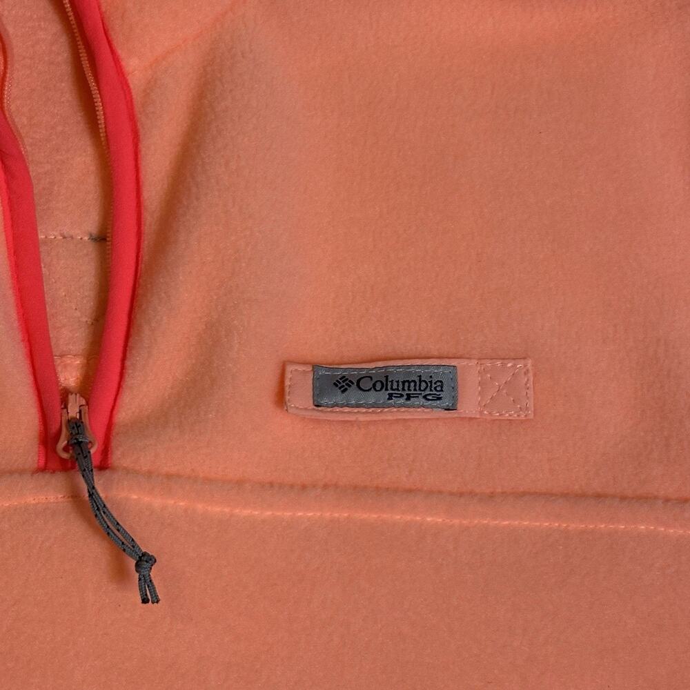 Columbia Women's Slack Water PFG Fleece Pullover Jacket Peach Pink Neon 1/2 Zip - Picture 2 of 9